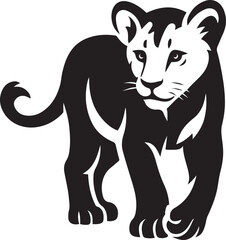 Cute lion cub silhouette illustration, Baby lion minimal vector style