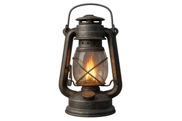 Old burning kerosene lantern with transparent background