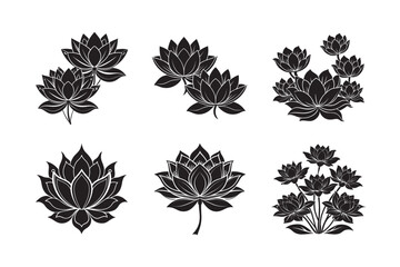 silhouette of flower set bundle on the white background