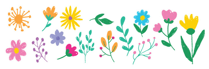 Flowers crayon hand drawing vector