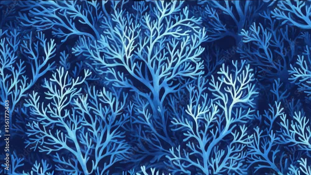 Poster vibrant blue coral reef design with intricate patterns and textures, suitable for use as a digital b