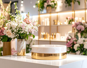 Elegant Mother-of-Pearl Podium Floral Boutique Display
