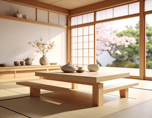 Minimalist Japanese Tea House Kitchen Design Polished Wood Podium and Serenity