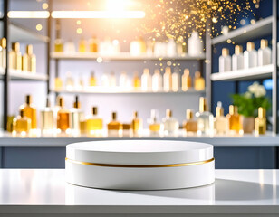 Elegant Porcelain Podium Perfume Lab Display with Floating Particles