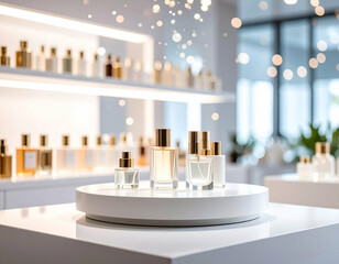 Elegant Perfume Display Porcelain Podium with Floating Particles