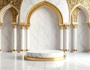 Golden & Marble Podium Luxurious Cathedral Setting for Product Display