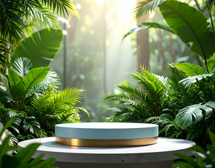 Lush Botanical Garden Display Resin Podium Showcasing Exotic Plants
