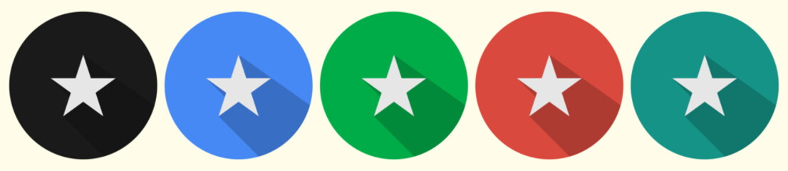 Round colored star buttons. Star icons. Star buttons set	