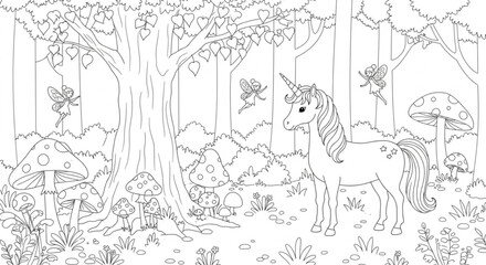 Enchanted Unicorn Forest A Magical Coloring Page