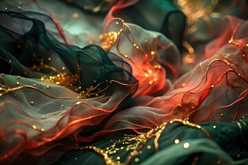 Flowing fabric with gold embellishments abstract watercolor