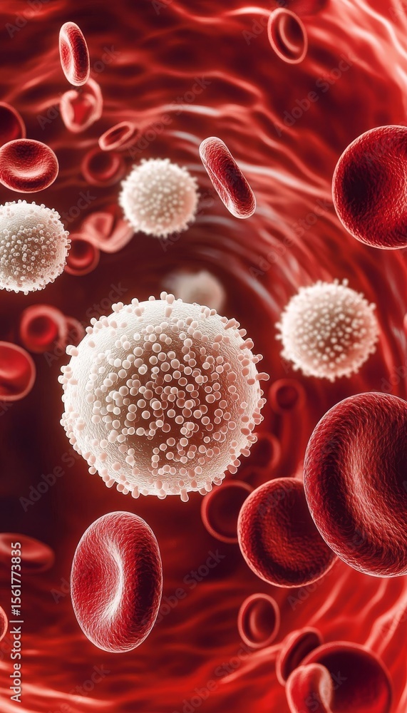 Poster dynamic visualization of immune system response in bloodstream cells in action against invaders