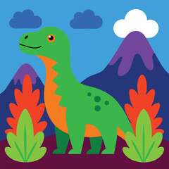 Vibrant colorful illustration of a friendly dinosaur in adobe illustrator