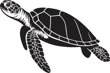 Sea turtle elegant vector artwork, Black and white ocean turtle design