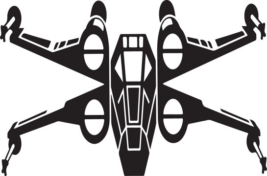 Sci-Fi Fighter Spaceship Silhouette - Black Vector Illustration