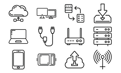 Technology And Network Icon Set With Cloud Server Laptop Router And Data (10)