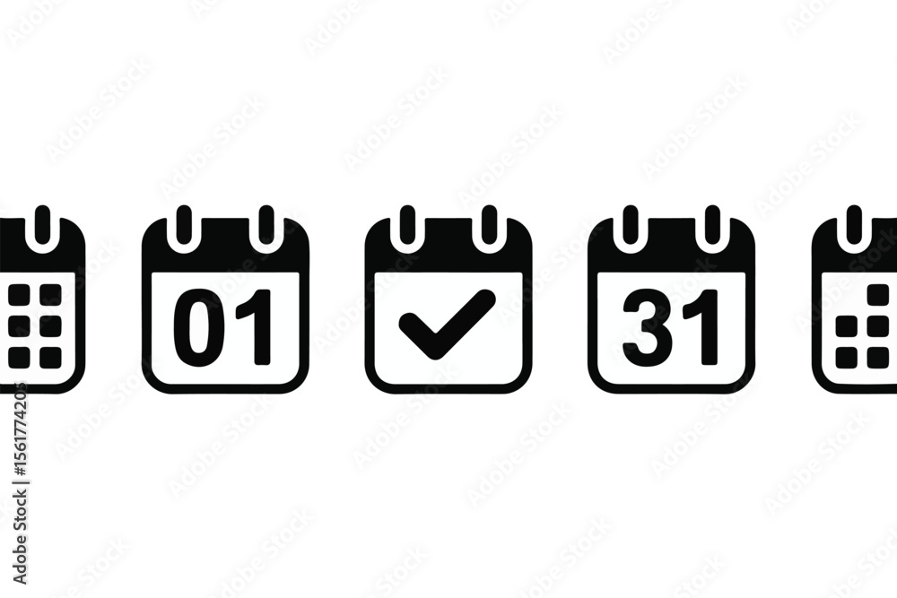 Aufkleber collection of calendar icons with dates and checkmark silhouette isolated on white background