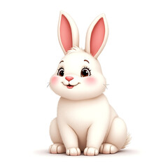 Obraz premium Adorable White Bunny Rabbit Illustration, Cute Cartoon Hare Sitting