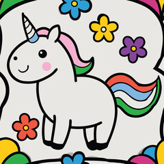 Fototapeta premium Whimsical happy unicorn illustration with colorful accents