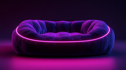 Plush Beanbag: A modern and stylish beanbag, bathed in a vibrant neon glow. The comfortable, inviting design. This high-quality rendering would be ideal for furniture, lifestyle.
