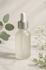 A Minimalist and Elegant Serum Bottle with Dropper on a Soft and Calming Background