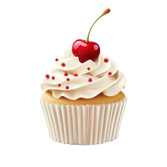 cupcake with cherry isolated on transparent background, clipping path, png file, 