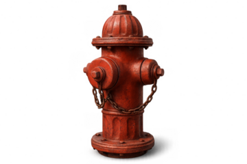Red fire hydrant standing tall on transparent background