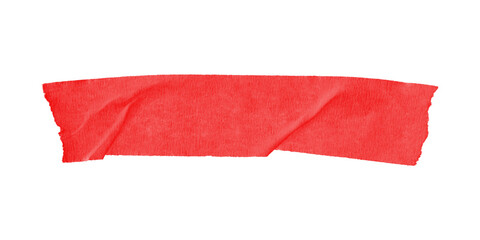 Angled red tape with creased fold isolated on transparent background – torn duct adhesive element...