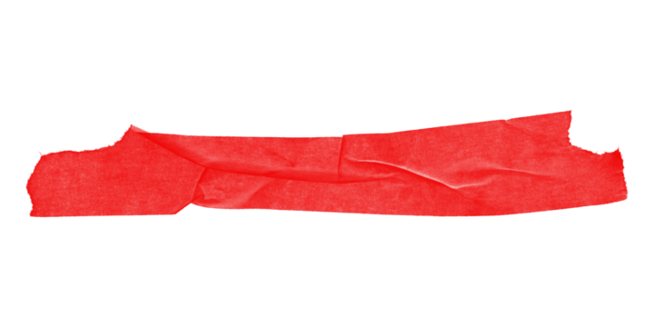 Wide red tape piece with clean surface isolated on transparent background – smooth duct tape texture for collage design, repair packaging overlays, or label sealing elements

