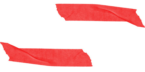 Two overlapping red duct tape strips isolated on transparent background – adhesive patch...