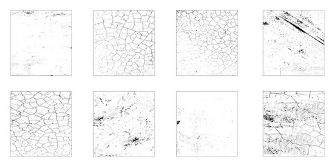 Set of Black and white grunge. Distress overlay texture. Surface dust and rough dirty wall background concept. Distress illustration simply place over object to create grunge effect.