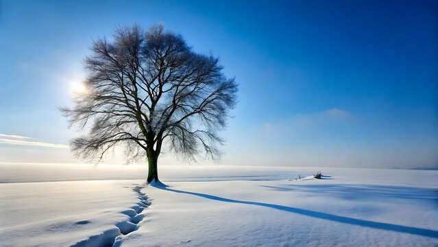Solitary bare tree winter landscape snow - Powered by Adobe