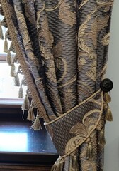 brown  and green curtain, beautiful curtain, curtain, luxury interior decor