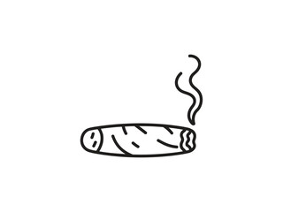 hand-drawn cigar with smoke. Cigarette icon vector. Smoking logo illustration. Simple Line Art Illustration of a Smoking Cigar. 