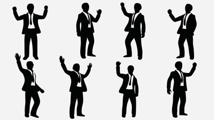 Silhouette collection of business people in suits raising their arms in various celebratory poses