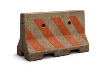 Concrete road barrier with orange stripes isolated on transparent background