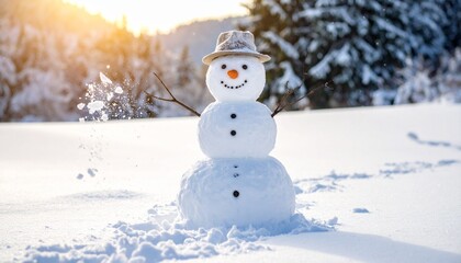 Fototapeta premium Snowman playing with ice in Christmas vibe