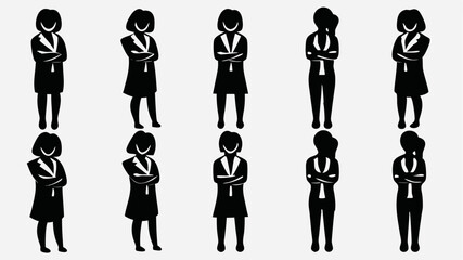 Silhouette of ten businesswomen standing with arms crossed in a professional and confident manner