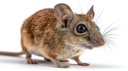 Obraz premium Mouse Deer. Close up High Angle View of Rodent with Whiskers and Fur on White Background