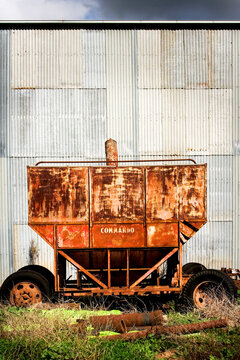 Olf farm machinery and corrugated iron shed