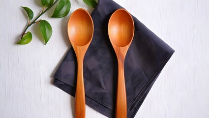 Wooden spoons kitchen utensils cooking spoons rustic kitchenware wooden tableware flat lay photo