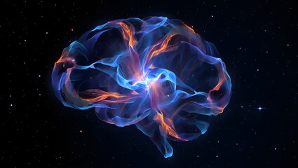 Brain illustration with nebula effect for mental health and cognitive function concept art