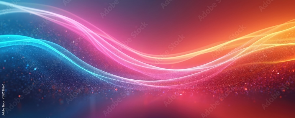 Poster futuristic abstract background with colorful neon light curves, vibrant hues. dynamic design with br