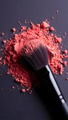 Professional makeup brush with pink blush powder for beauty product and cosmetic concept use