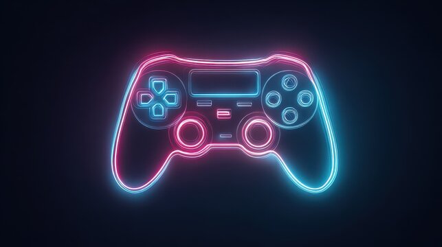 Neon Game Controller Cyber Monday Banner. Concept of Gamepad on Futuristic Background