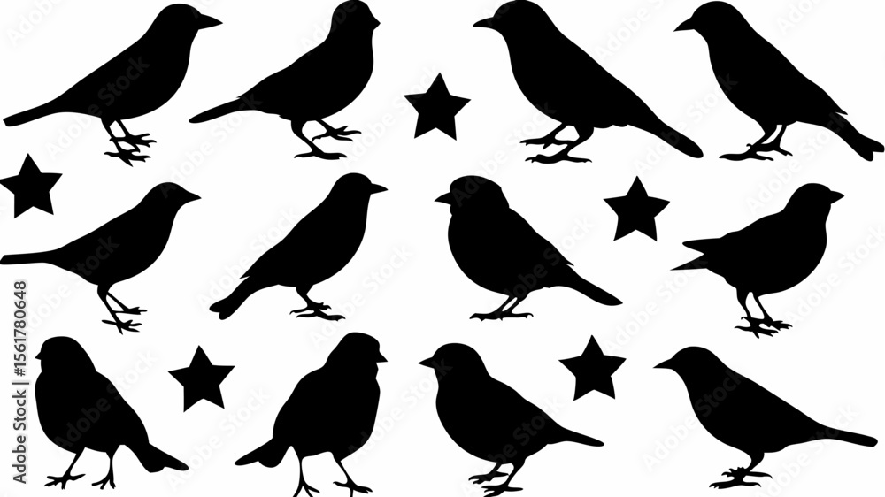 Poster silhouette of birds and stars in a pattern creating a visually appealing design element for backgrou