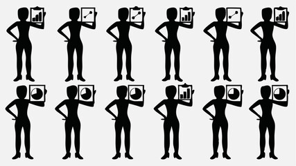 Silhouetted figures holding charts and graphs showing business and financial data reports and statistics