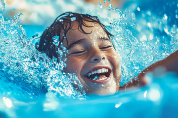 Family enjoying summer fun together sliding down a thrilling water slide at an amusement park