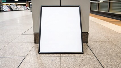 Blank Poster Mockup: Modern Black Frame, Neutral Interior Setting, Minimalist Style.