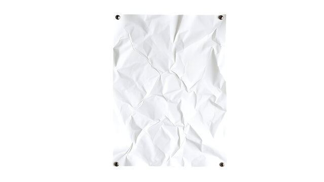 White paper rumpled poster template blank glued creased paper sheet blank mockup white wrinkled post