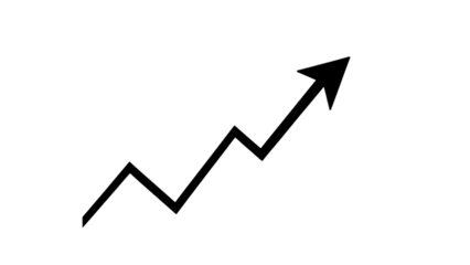 Straight black arrow graph up ward direction over transparent background flat style tick icon for we